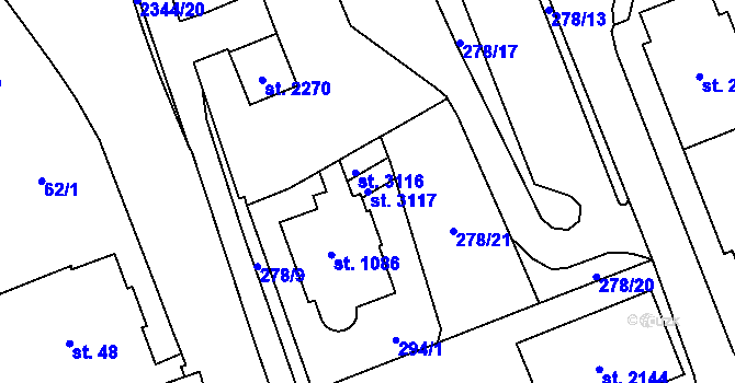 Parcela st. 3117 v KÚ Litomyšl, Katastrální mapa