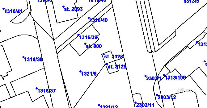 Parcela st. 3128 v KÚ Litomyšl, Katastrální mapa