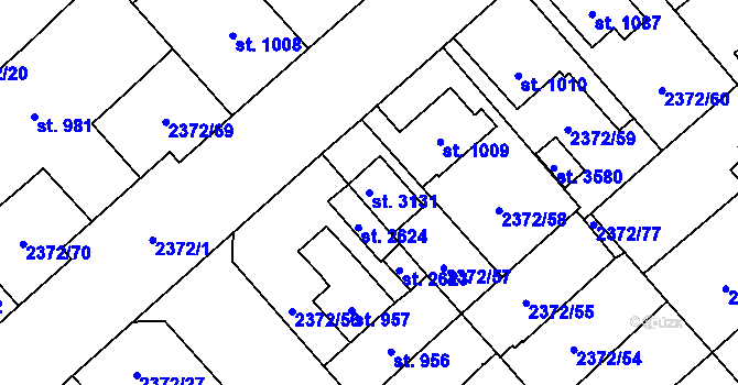 Parcela st. 3131 v KÚ Litomyšl, Katastrální mapa