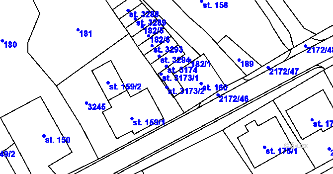 Parcela st. 3173/2 v KÚ Litomyšl, Katastrální mapa