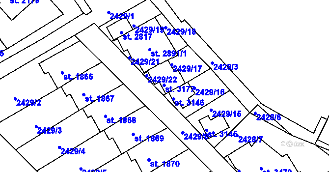 Parcela st. 3177 v KÚ Litomyšl, Katastrální mapa