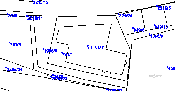 Parcela st. 3187 v KÚ Litomyšl, Katastrální mapa