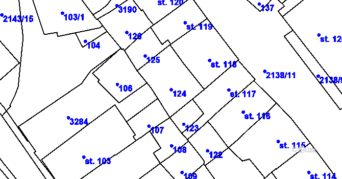 Parcela st. 124 v KÚ Litomyšl, Katastrální mapa