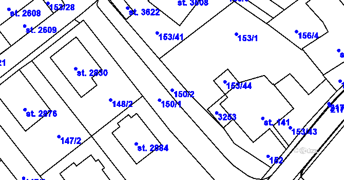 Parcela st. 150/2 v KÚ Litomyšl, Katastrální mapa
