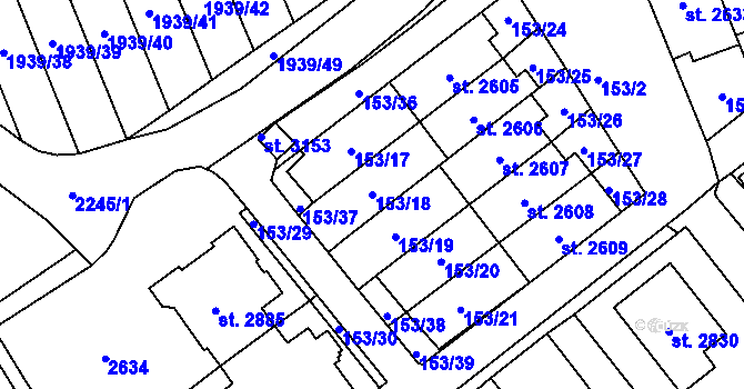 Parcela st. 153/18 v KÚ Litomyšl, Katastrální mapa