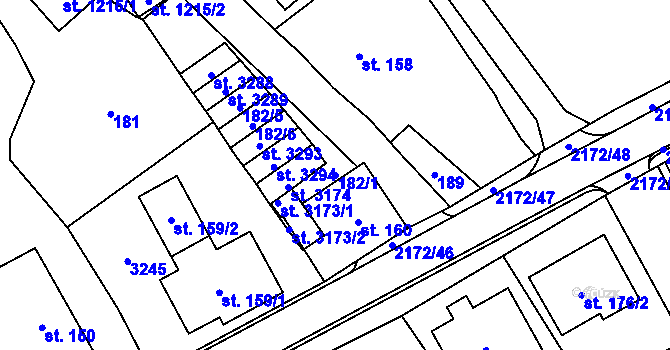 Parcela st. 182/1 v KÚ Litomyšl, Katastrální mapa