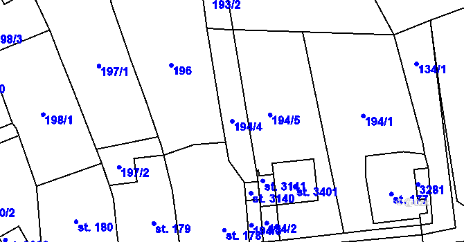 Parcela st. 194/4 v KÚ Litomyšl, Katastrální mapa
