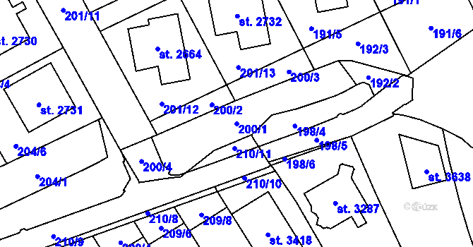 Parcela st. 200/1 v KÚ Litomyšl, Katastrální mapa