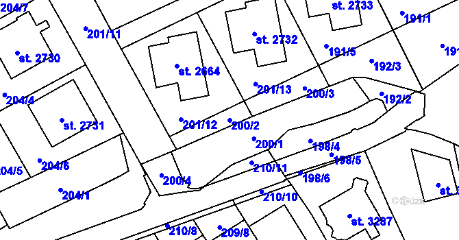 Parcela st. 200/2 v KÚ Litomyšl, Katastrální mapa