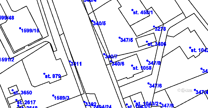 Parcela st. 340/7 v KÚ Litomyšl, Katastrální mapa