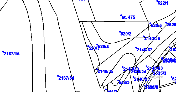 Parcela st. 520/3 v KÚ Litomyšl, Katastrální mapa