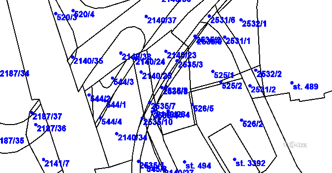 Parcela st. 525/3 v KÚ Litomyšl, Katastrální mapa