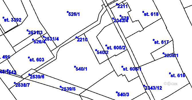 Parcela st. 540/2 v KÚ Litomyšl, Katastrální mapa