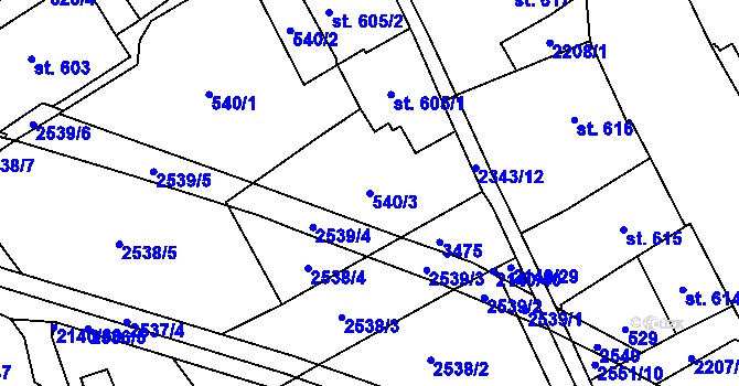 Parcela st. 540/3 v KÚ Litomyšl, Katastrální mapa