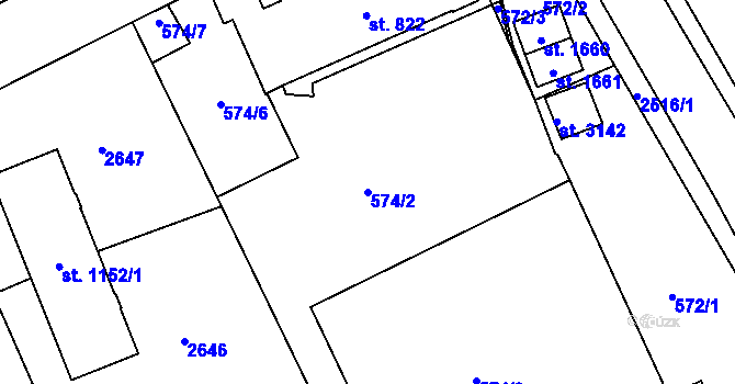 Parcela st. 574/2 v KÚ Litomyšl, Katastrální mapa