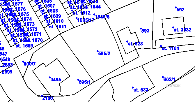 Parcela st. 595/2 v KÚ Litomyšl, Katastrální mapa