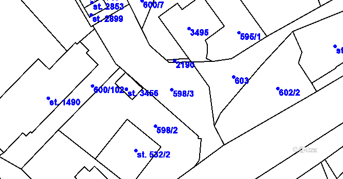 Parcela st. 598/3 v KÚ Litomyšl, Katastrální mapa