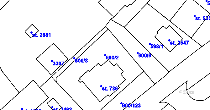 Parcela st. 600/2 v KÚ Litomyšl, Katastrální mapa