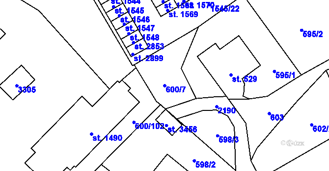 Parcela st. 600/7 v KÚ Litomyšl, Katastrální mapa