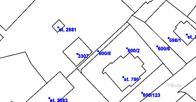 Parcela st. 600/8 v KÚ Litomyšl, Katastrální mapa