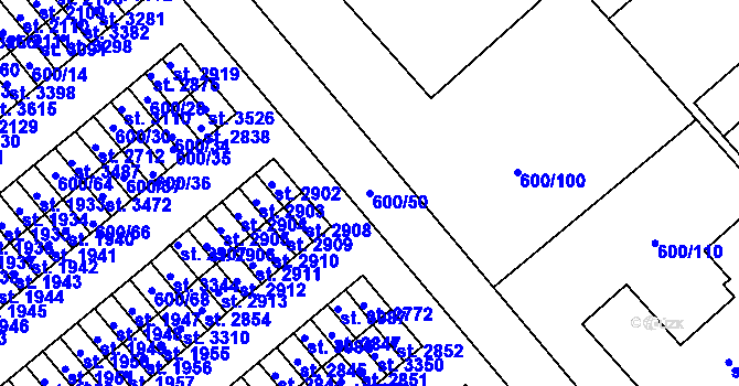 Parcela st. 600/50 v KÚ Litomyšl, Katastrální mapa