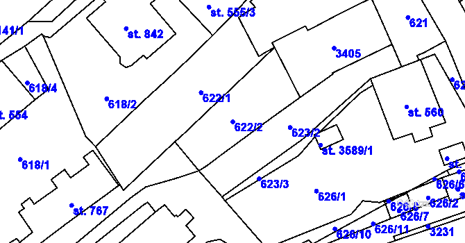 Parcela st. 622/2 v KÚ Litomyšl, Katastrální mapa