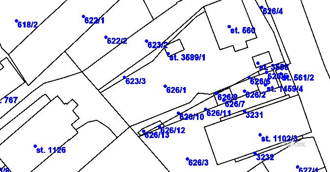 Parcela st. 626/1 v KÚ Litomyšl, Katastrální mapa