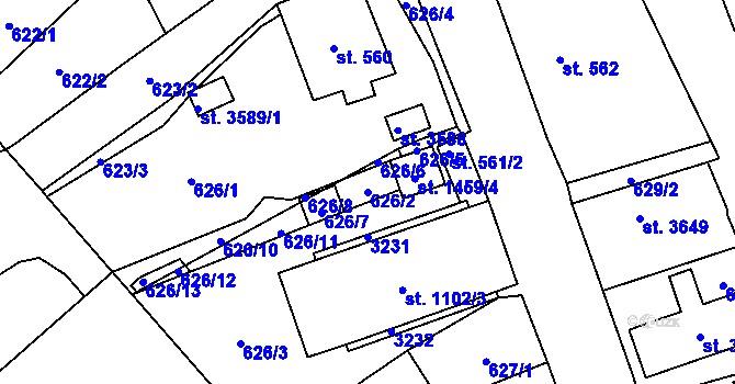 Parcela st. 626/2 v KÚ Litomyšl, Katastrální mapa