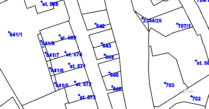 Parcela st. 644 v KÚ Litomyšl, Katastrální mapa