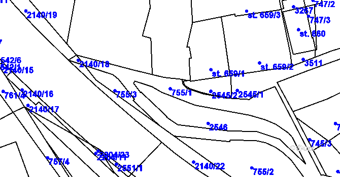 Parcela st. 755/1 v KÚ Litomyšl, Katastrální mapa