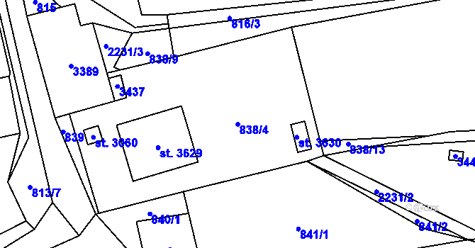 Parcela st. 838/4 v KÚ Litomyšl, Katastrální mapa