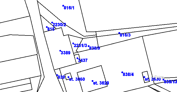 Parcela st. 838/9 v KÚ Litomyšl, Katastrální mapa