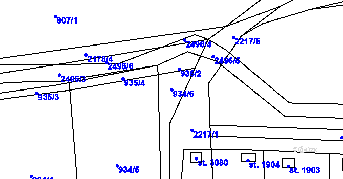 Parcela st. 934/6 v KÚ Litomyšl, Katastrální mapa