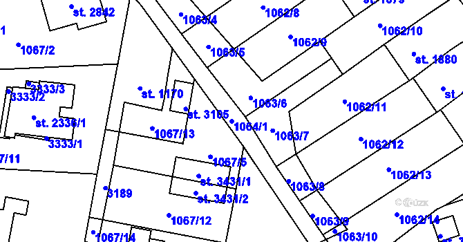 Parcela st. 1064/1 v KÚ Litomyšl, Katastrální mapa