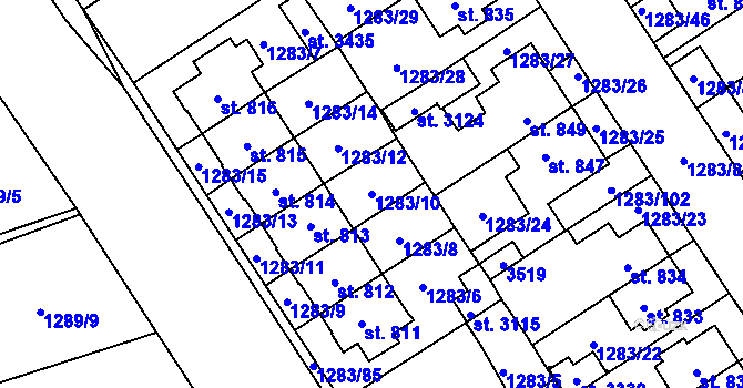 Parcela st. 1283/10 v KÚ Litomyšl, Katastrální mapa