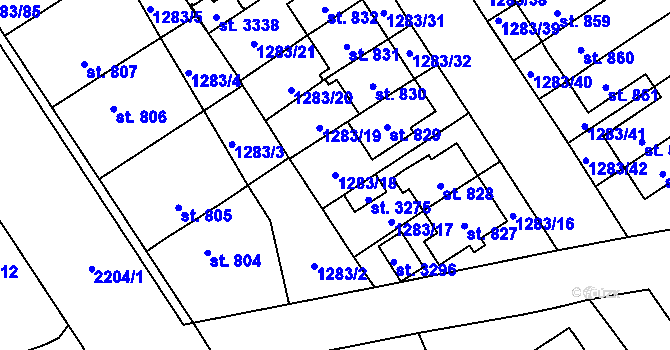 Parcela st. 1283/18 v KÚ Litomyšl, Katastrální mapa