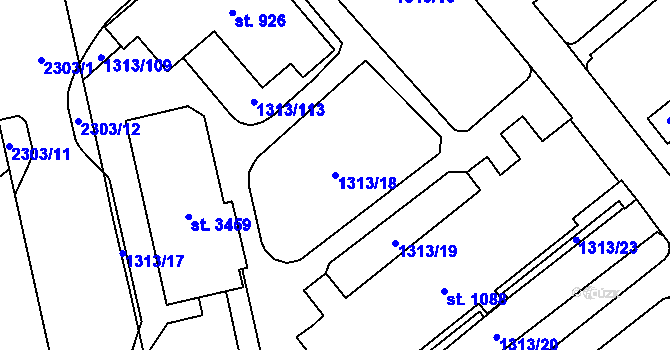 Parcela st. 1313/18 v KÚ Litomyšl, Katastrální mapa