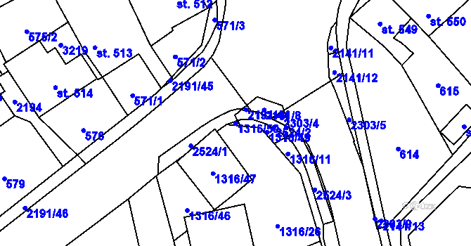 Parcela st. 1316/50 v KÚ Litomyšl, Katastrální mapa