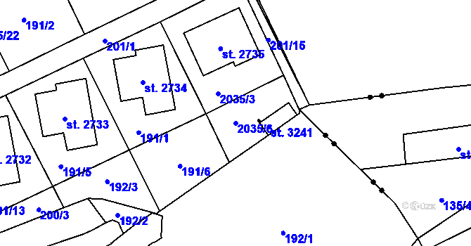 Parcela st. 2035/6 v KÚ Litomyšl, Katastrální mapa