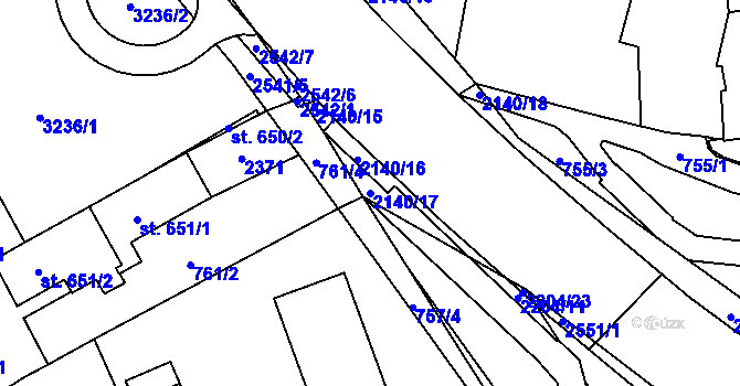 Parcela st. 2140/17 v KÚ Litomyšl, Katastrální mapa