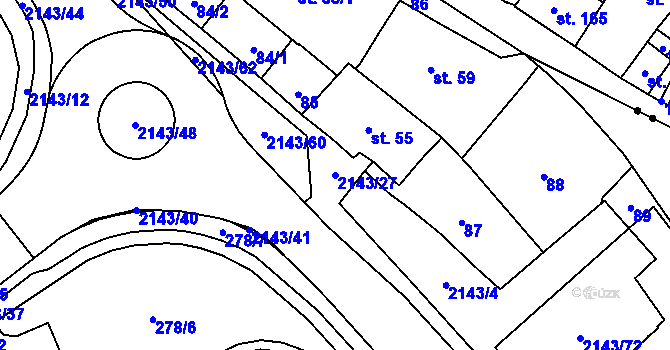 Parcela st. 2143/27 v KÚ Litomyšl, Katastrální mapa