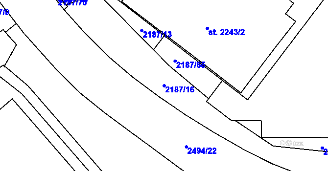 Parcela st. 2187/16 v KÚ Litomyšl, Katastrální mapa