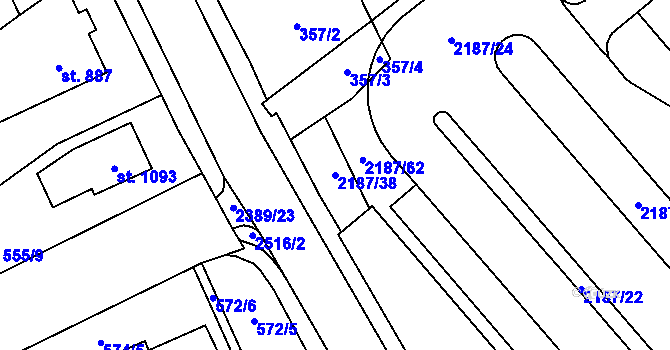 Parcela st. 2187/38 v KÚ Litomyšl, Katastrální mapa