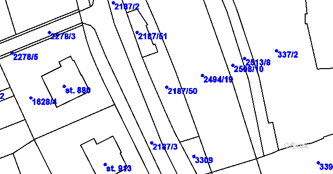 Parcela st. 2187/50 v KÚ Litomyšl, Katastrální mapa
