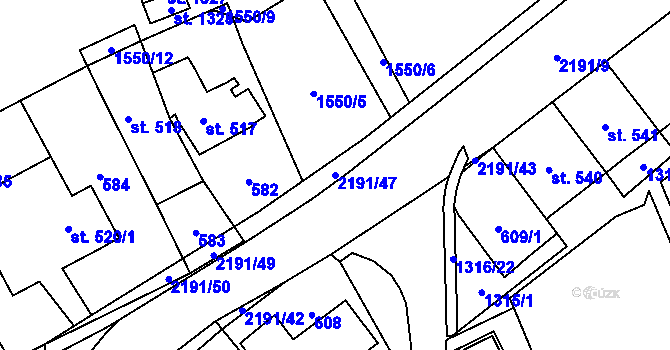 Parcela st. 2191/47 v KÚ Litomyšl, Katastrální mapa