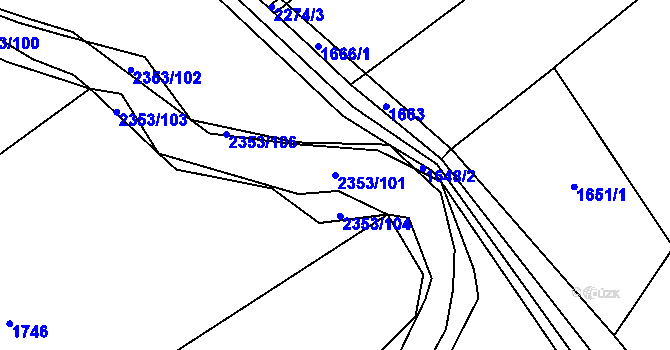 Parcela st. 2353/101 v KÚ Litomyšl, Katastrální mapa