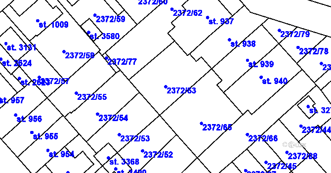 Parcela st. 2372/63 v KÚ Litomyšl, Katastrální mapa