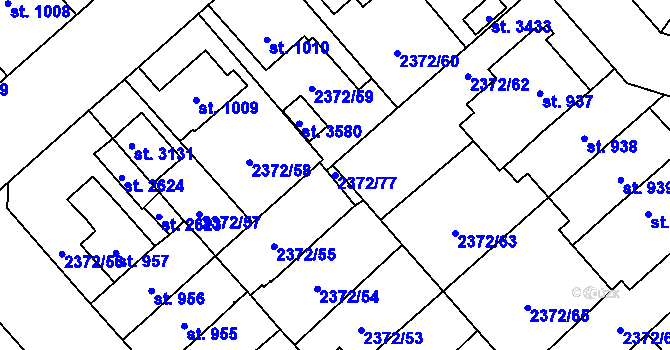 Parcela st. 2372/77 v KÚ Litomyšl, Katastrální mapa