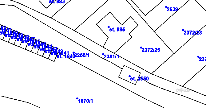 Parcela st. 2381/1 v KÚ Litomyšl, Katastrální mapa