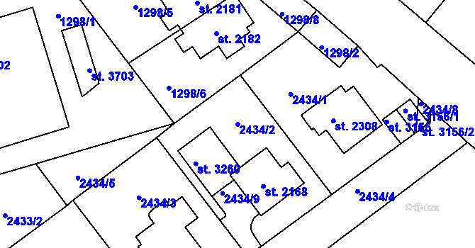 Parcela st. 2434/2 v KÚ Litomyšl, Katastrální mapa